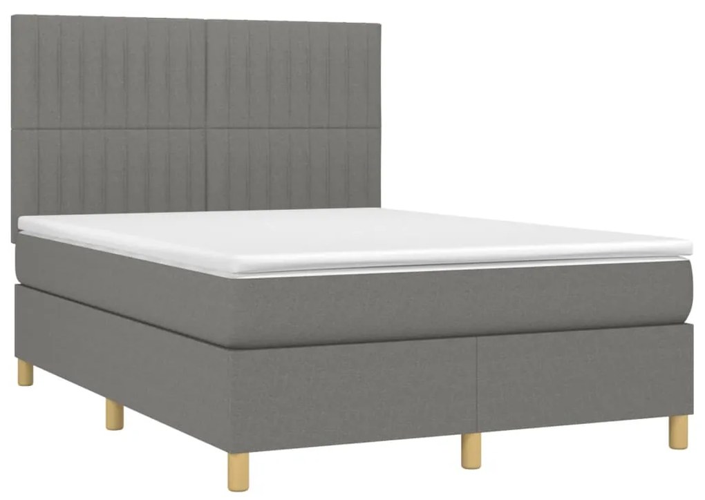 Cama box spring c/ colchão e LED 140x200 cm tecido cinza-escuro