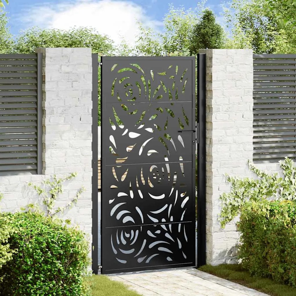 vidaXL Portão de jardim preto 100x175 cm aço design chama