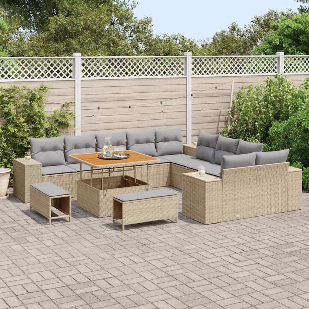 Conjunto de Sofá de Jardim vidaXL com Almofadas Bege Rattan Acácia