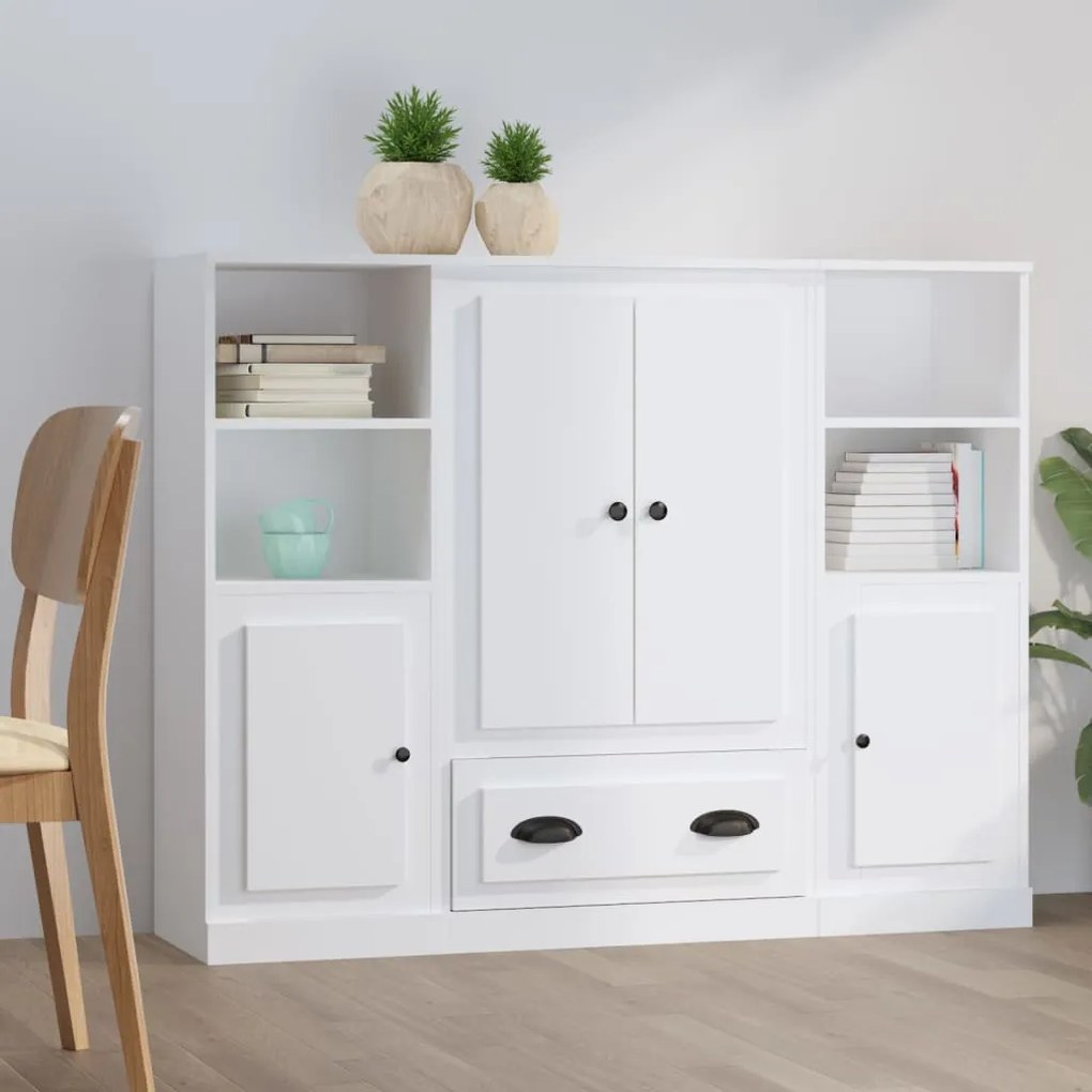 vidaXL Aparadores altos 3 pcs derivados de madeira branco