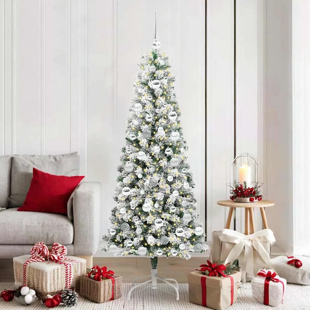 vidaXL Árvore de Natal Articulada Artificial Verde e Branco 180 cm
