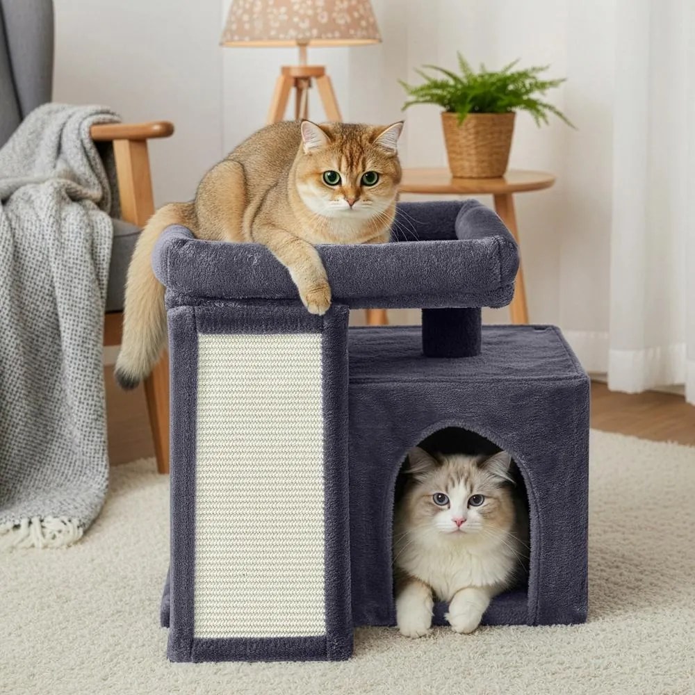 Arranhador para Gatos 51 x 39,2 x 46,4 cm, árvore de arranhar com placa de arranhar cinzento escuro