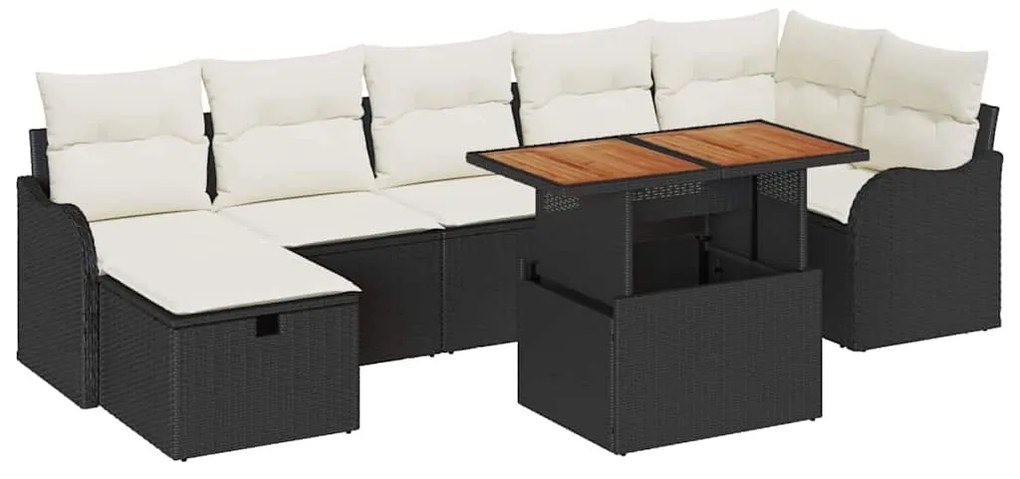 Conjunto de Sofá de Jardim vidaXL de 8 Peças com Almofadas Preto de Ra