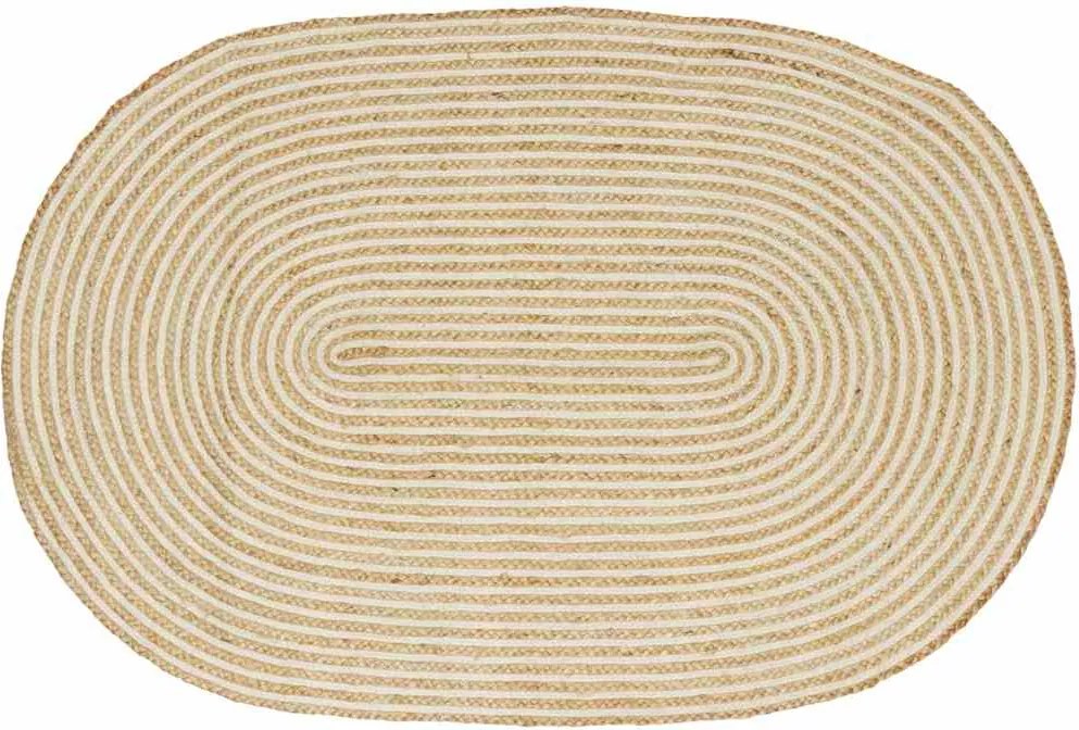 vidaXL Tapete Natural e Branco 122 x 183 cm Juta