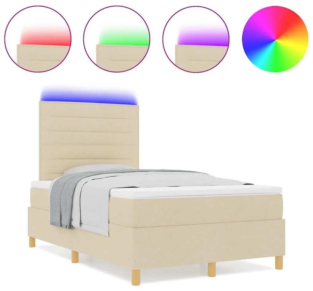 Cama Box com Colchão e LED Cream 120x200 cm em Tecido