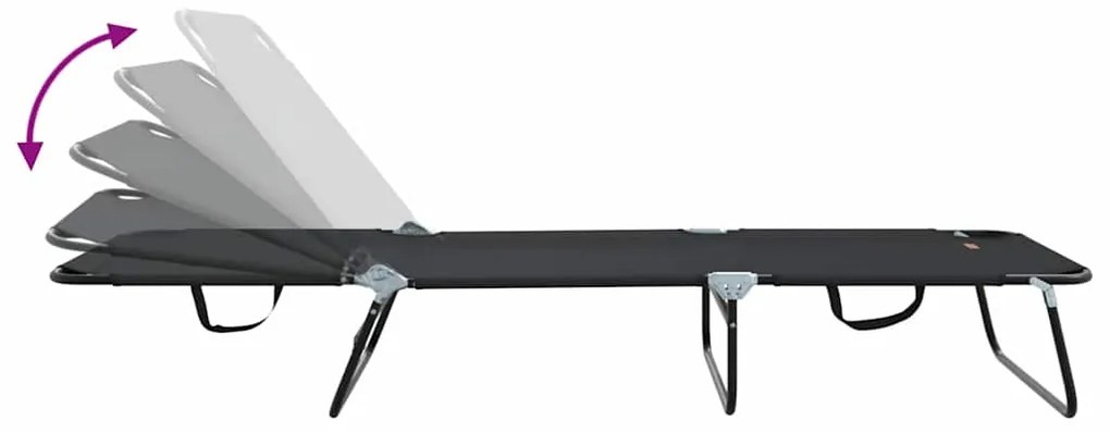 Espreguiçadeira Dobrável 2 pcs Portátil Preta 600D Tecido Oxford