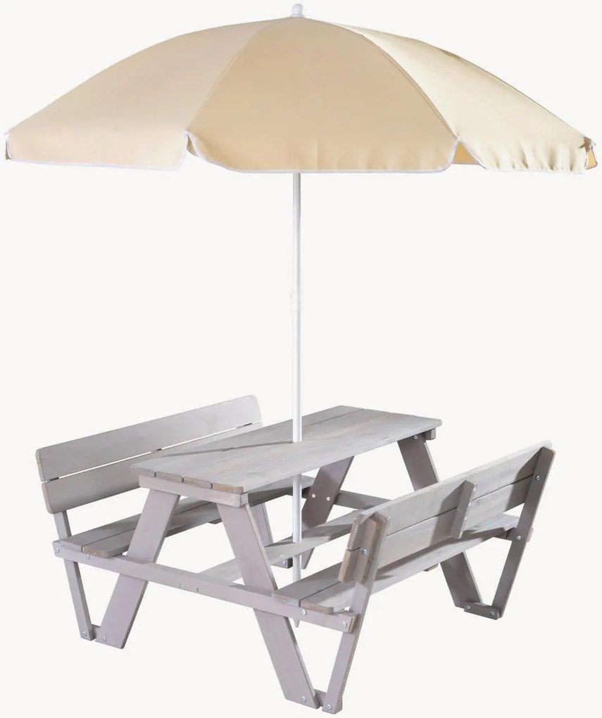 Mesa de piquenique infantil de jardim em madeira com guarda-sol Tonny
