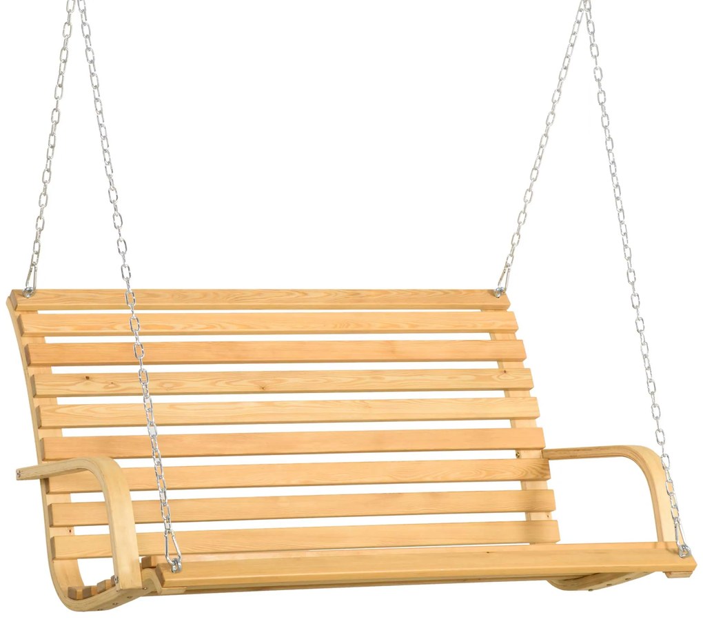 Outsunny Banco Baloiço de Madeira de 2 Lugares Baloiço Suspenso Carga Máxima 250kg para Jardim Terraço Balcão Exterior 141,5x51x78cm Natural