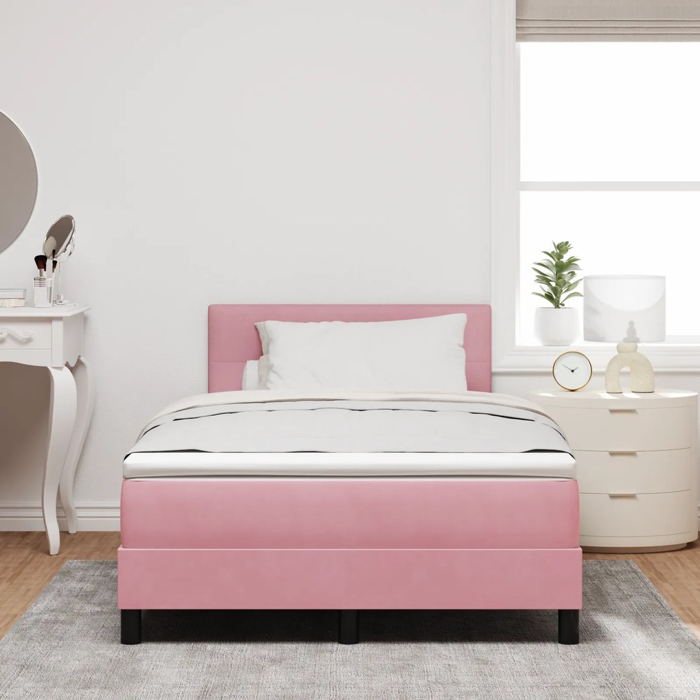 Cama Box Spring com Colchão Rosa 120x200 cm Veludo