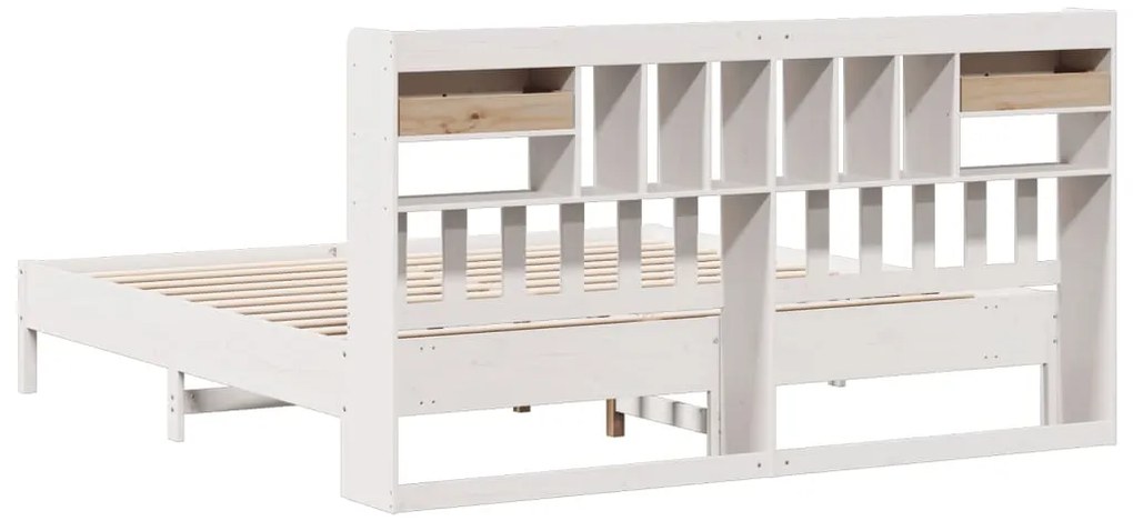 Cama com estante sem colchão 200x200 cm pinho maciço branco