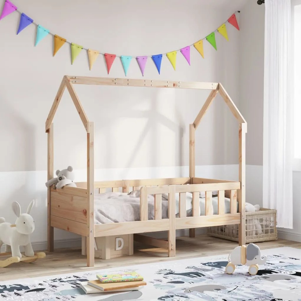 Cama infantil formato casa 70x140 cm madeira de pinho maciça