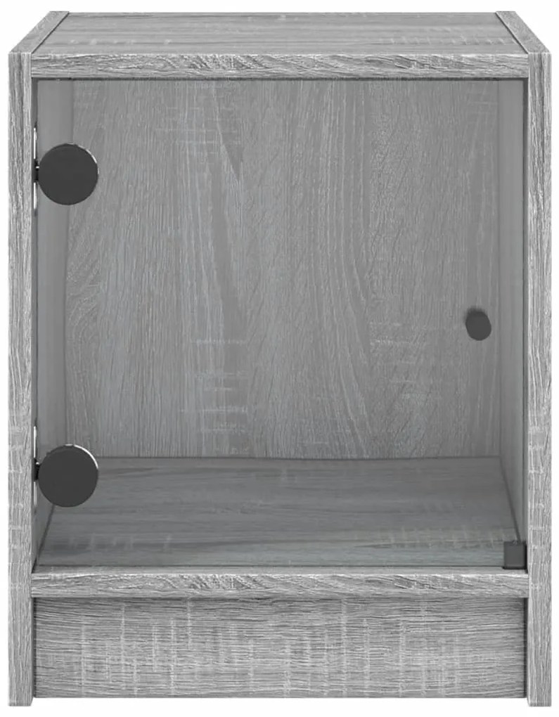 Mesa de cabeceira c/ porta de vidro 35x37x42 cm cinzento sonoma