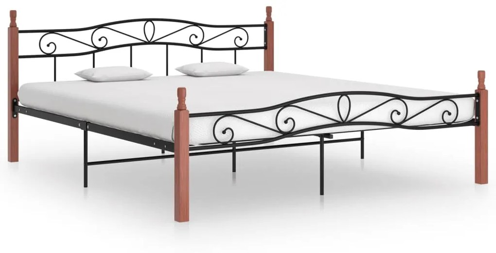 vidaXL Estrutura de cama 200x200cm metal/madeira carvalho maciça preto