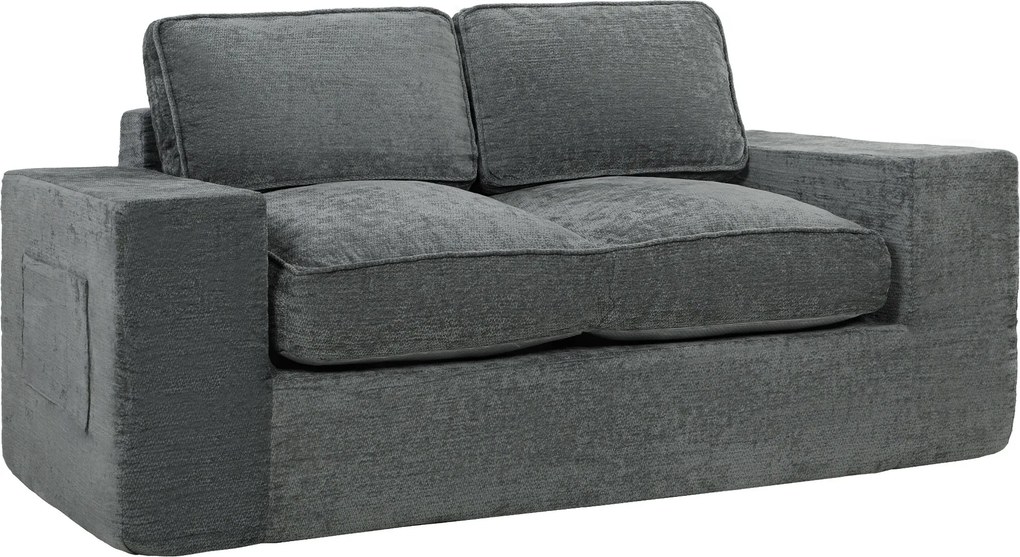 HOMCOM Sofá 2 Lugares em Chenille, Sofá de Sala 156 cm, Assento e Apoios de Braço Largos Acolchoados, 2 Almofadas, Cinza | Aosom Portugal