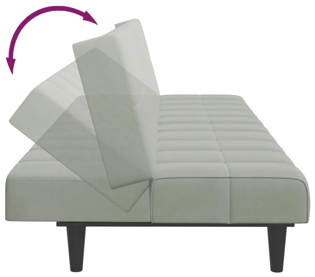 Sofá-cama 2 lugares c/ apoio de pés veludo cinza-claro