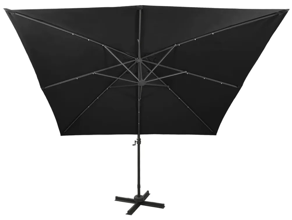 Guarda-sol cantilever c/ poste e luzes LED 300 cm preto