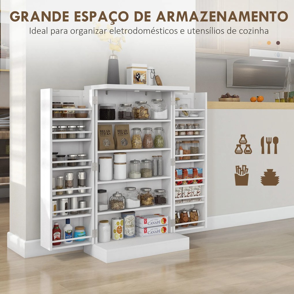 Armário de Cozinha Despensa Cozinha com 2 Portas 16 Prateleiras Aparador Moderno 60x30x104 cm Branco