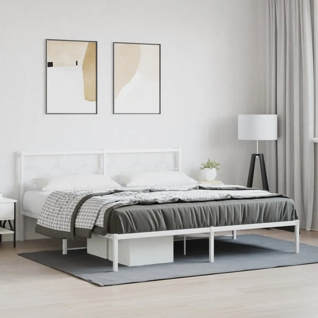 Estrutura de cama com cabeceira 180x200 cm metal branco