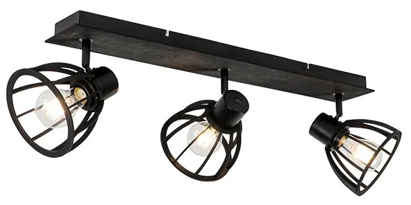 Candeeiro de tecto industrial preto 3-light - Fotu Industrial