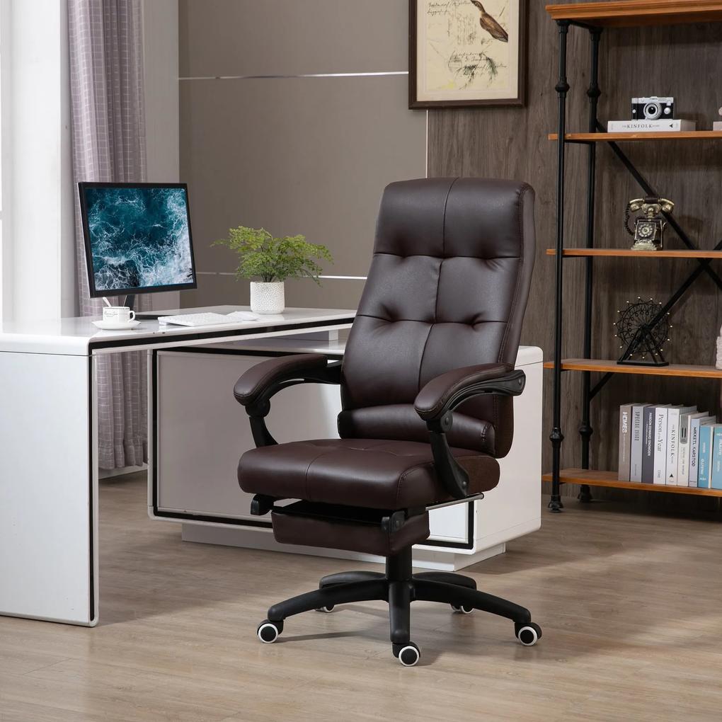 Vinsetto Cadeira de escritório ergonômica giratória com função de inclinação altura ajustável Apoio de braço e apoio para os pés em couro sintético 65x65x114-124 cm marrom