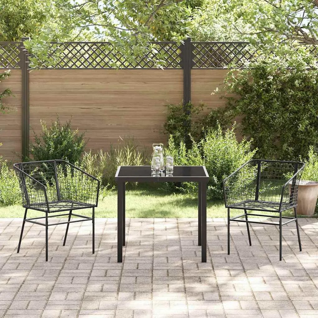 Conjunto de Jantar de Jardim 3 Peças em Rattan Sintético Preto