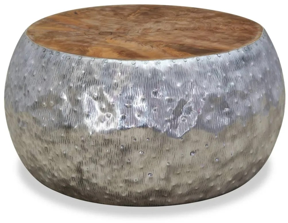 Mesa de centro em teca e alumínio 60x60x30 cm