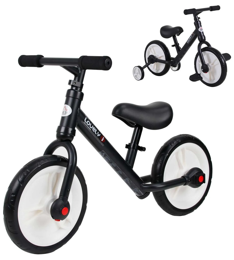 HOMCOM Bicicleta Balance com pedais e rodas removíveis para criança de 2-5 anos 85x36x54cm Cor preta carga 25kg