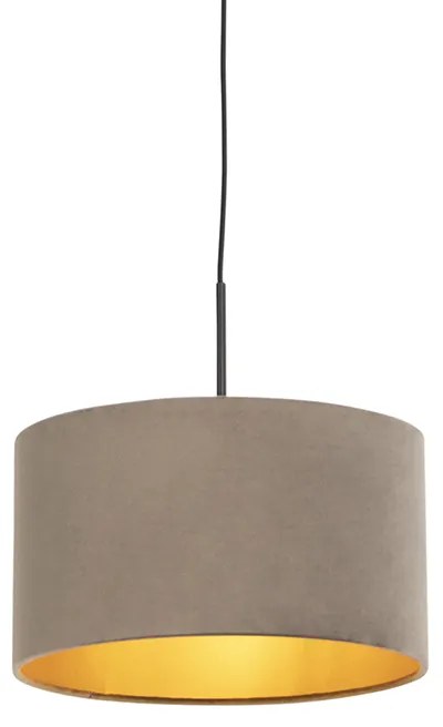 Candeeiro de suspensão com abajur em veludo castanho-areia com dourado 35 cm - Combi Country / Rústico