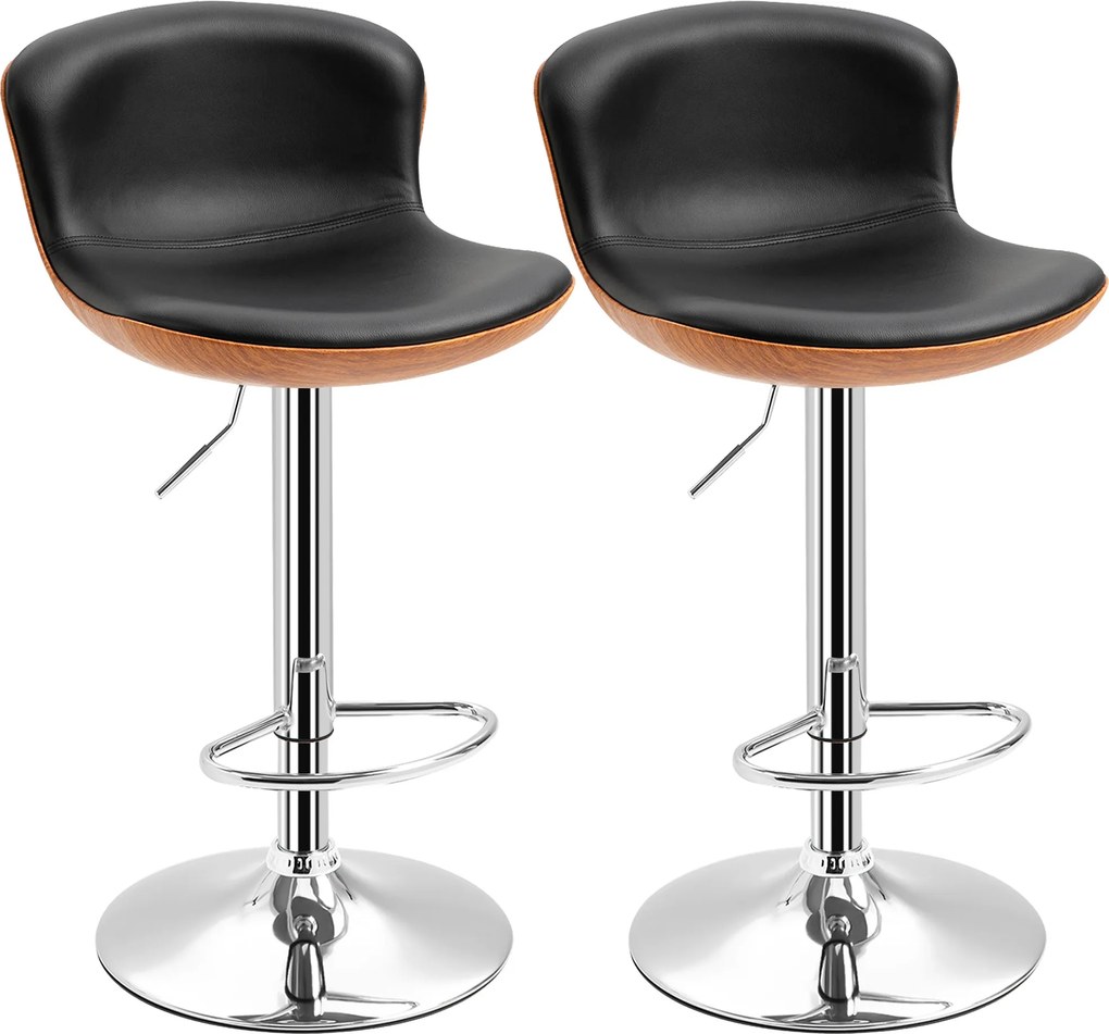 HOMCOM Conjunto de 2 Banquetas de Bar Altura do Assento Ajustável 64-85 cm Giratória 360° Revestimento Sintético Preto | Aosom Portugal