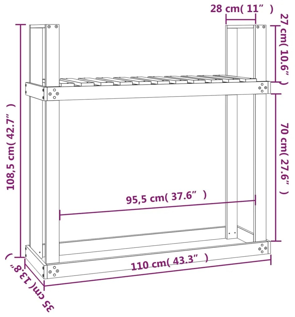 Suporte para lenha 110x35x108,5 cm pinho maciço cinza