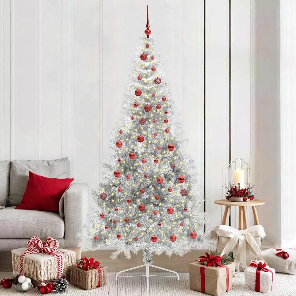vidaXL Árvore de Natal Artificial Pré-iluminada Prateado 210 cm PET