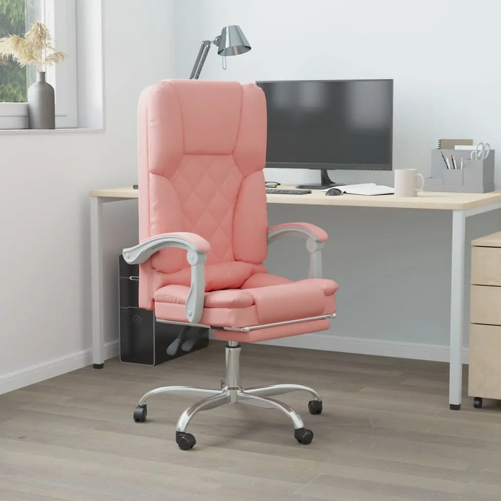 vidaXL Cadeira escritório massagens reclinável couro artificial rosa
