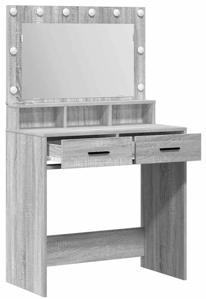 Mesa de Maquiagem vidaXL com Luzes LED Cinza Sonoma 79x41x135 cm