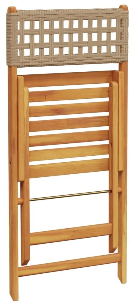 3 pcs conjunto de bistrô vime PE e madeira maciça bege