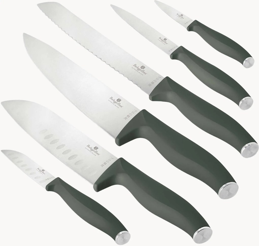Facas de cozinha Matte Green, conjunto de 6