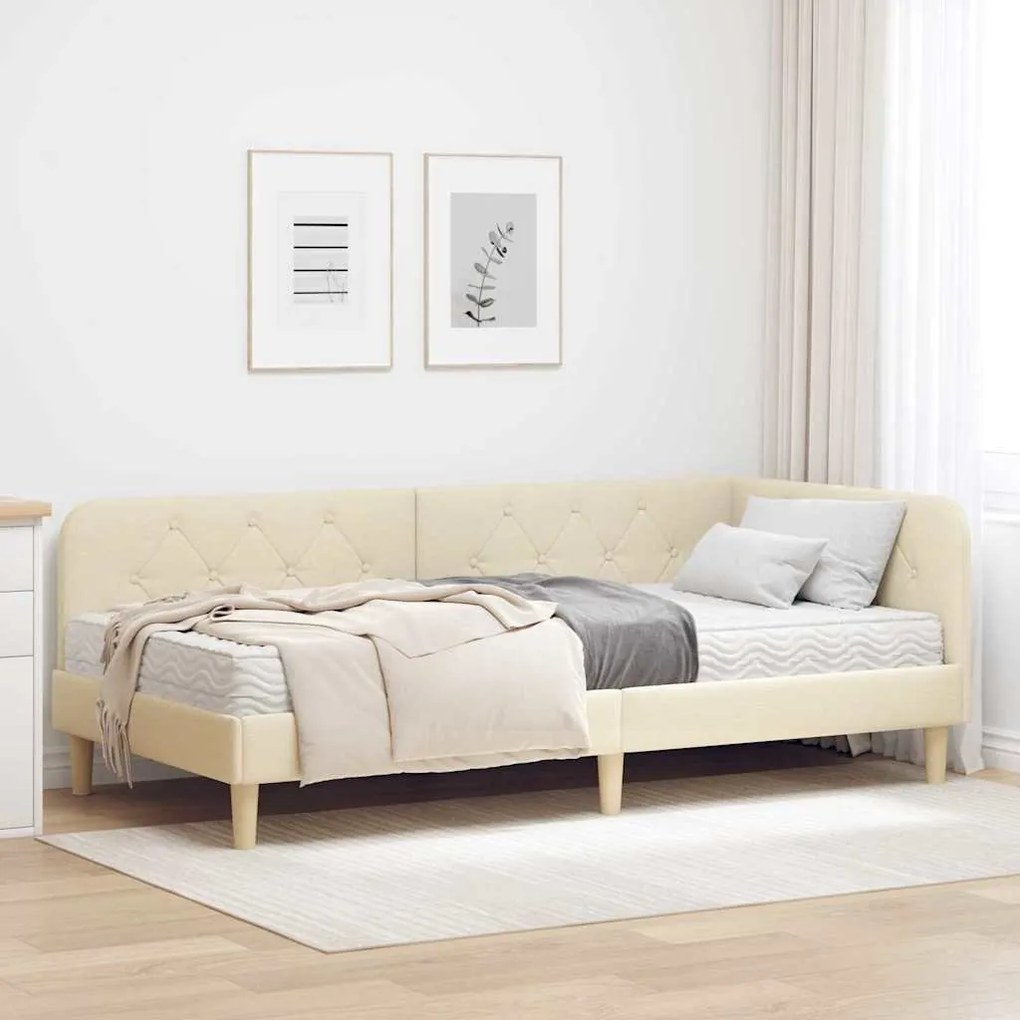vidaXL Estrutura de Cama de Canto Creme 100 x 200 cm tecido