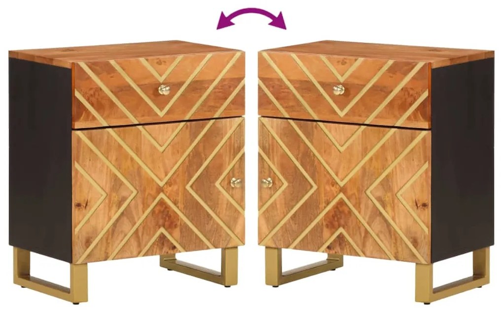 Mesa de cabeceira 50x33x60 cm mangueira maciça castanho e preto