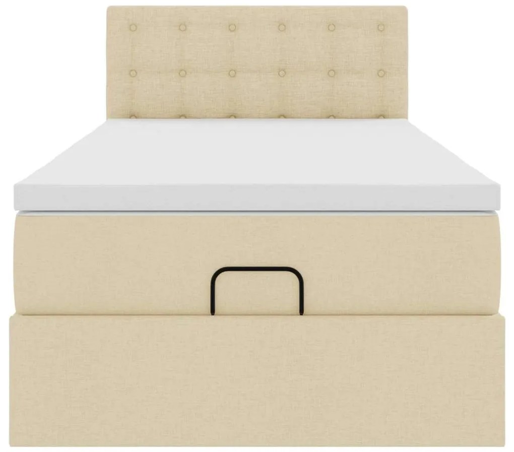 Cama Otomana com colchão &amp; LEDs 90x200 cm tecido creme
