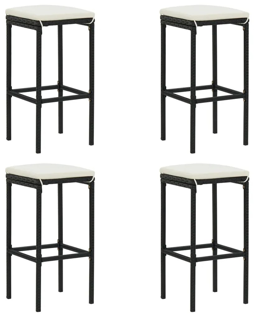Bancos de bar com almofadões 4 pcs vime PE preto