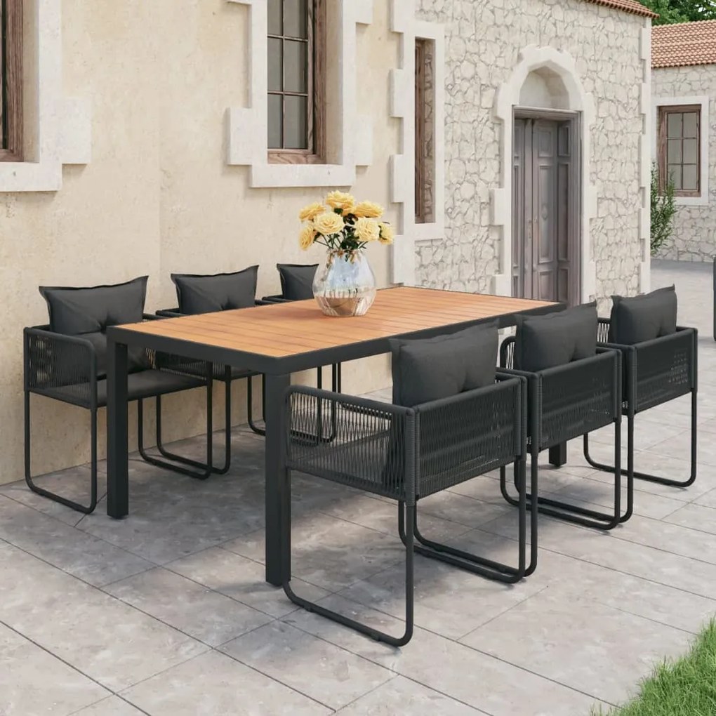 vidaXL 7 pcs conjunto de jantar p/ jardim vime de PVC preto e castanho