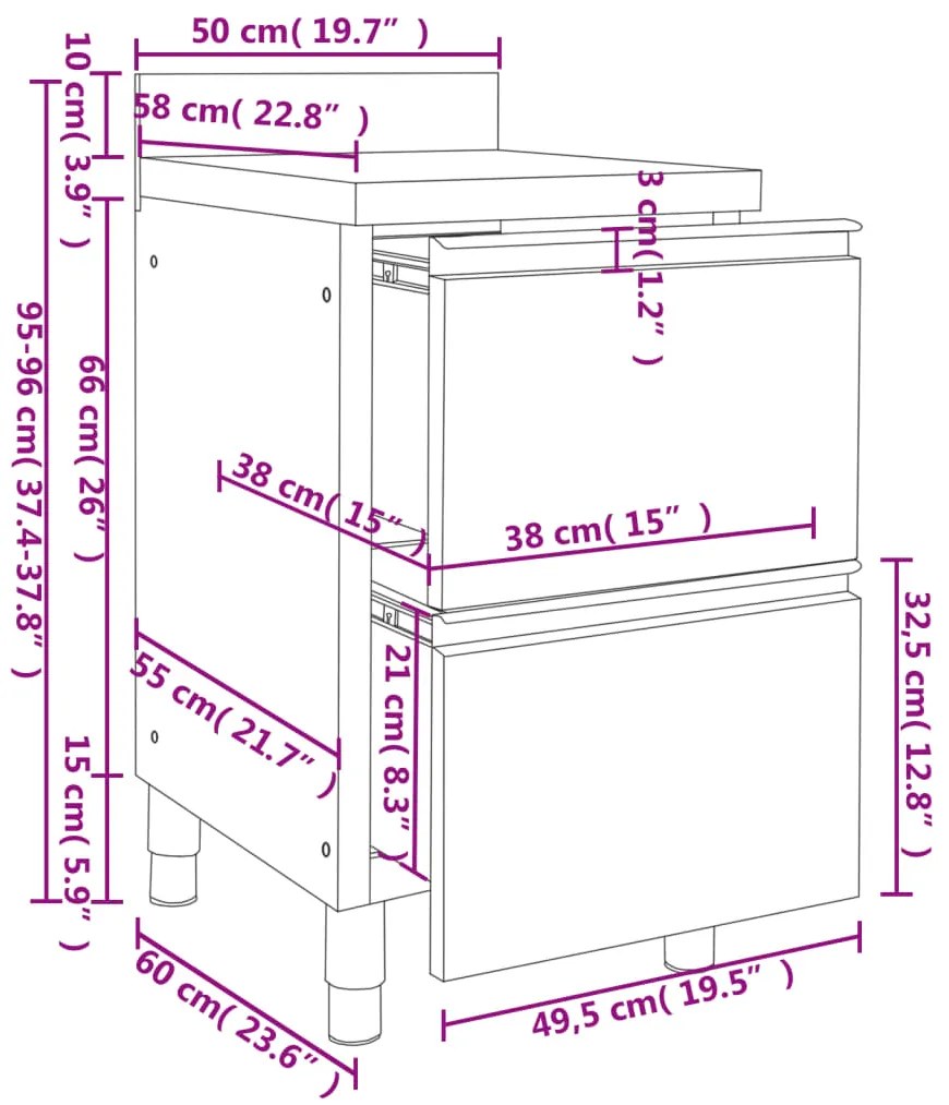 Armários p/ cozinha comercial c/ 2 gavetas 2 pcs aço inoxidável