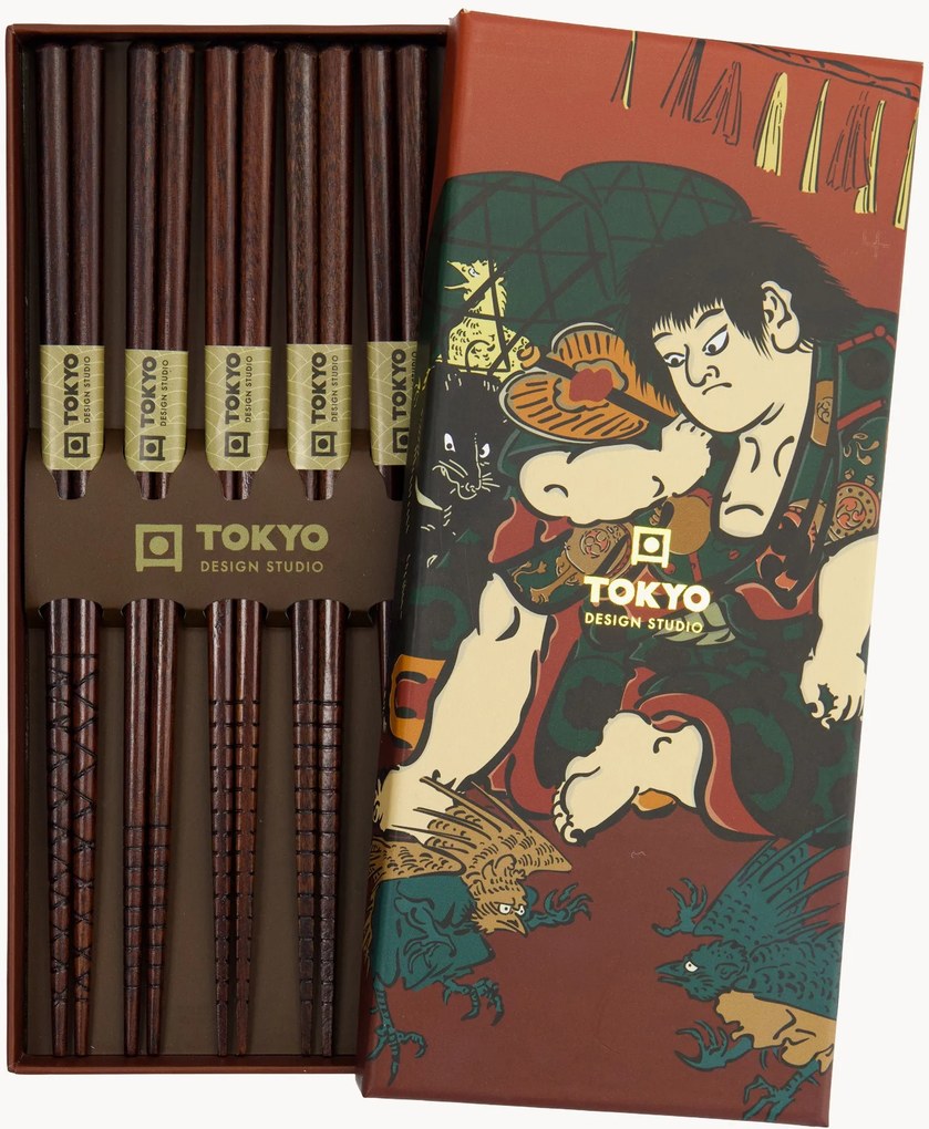 Pauzinhos de bambu Ukiyoe, 5 pares