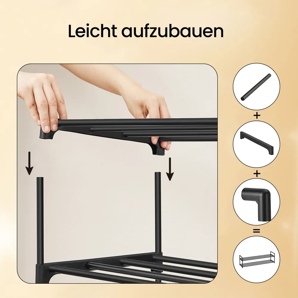 Sapateira com 3 níveis metálica 30 x 116 x 55 cm para sapatos preta