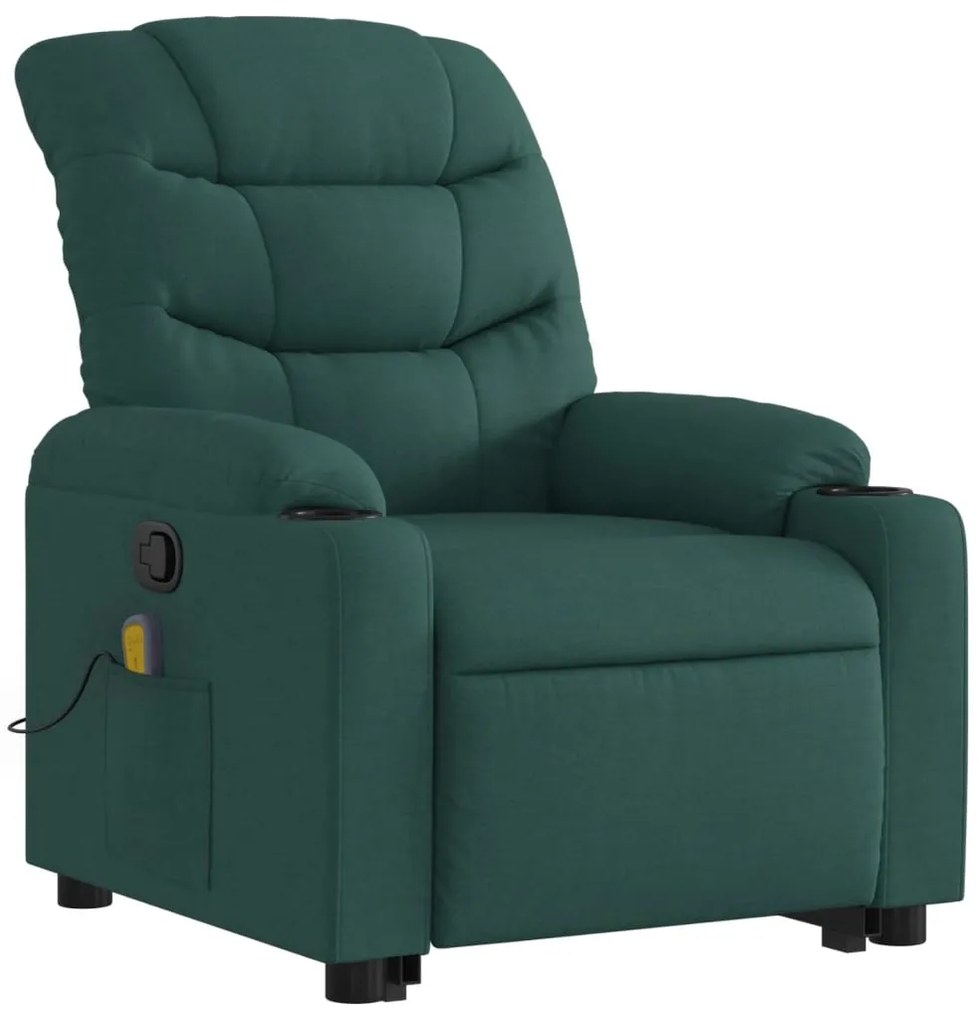 Poltrona reclinável elevatória de massagens tecido verde-escuro