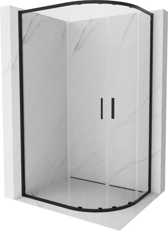 Mexen Exo cabinete de duche semicircular assimétrico deslizante 100 x 80 cm, transparente, preto - 8132-100-080-70-00