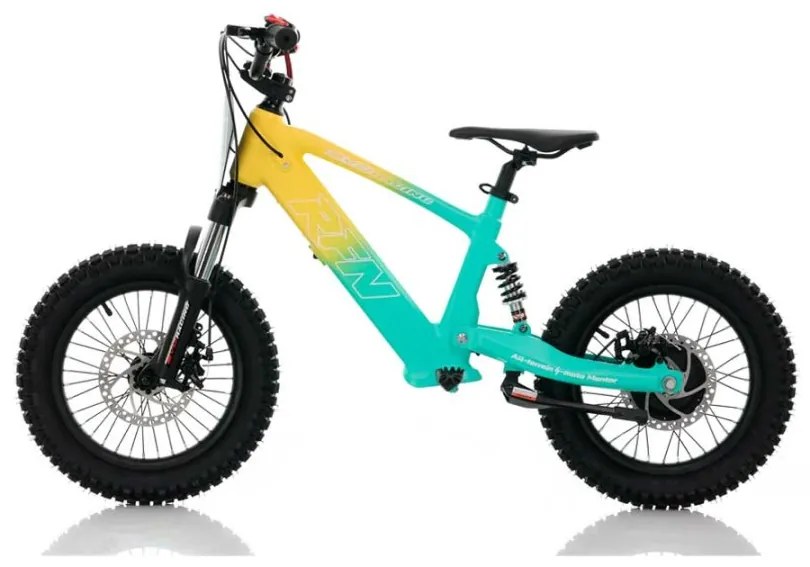 Bicicleta elétrica infantil 350W 16" Roan RXF Evo-S Verde e Amarela