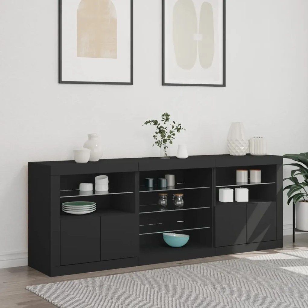 Aparador com luzes LED 181,5x37x67 cm preto