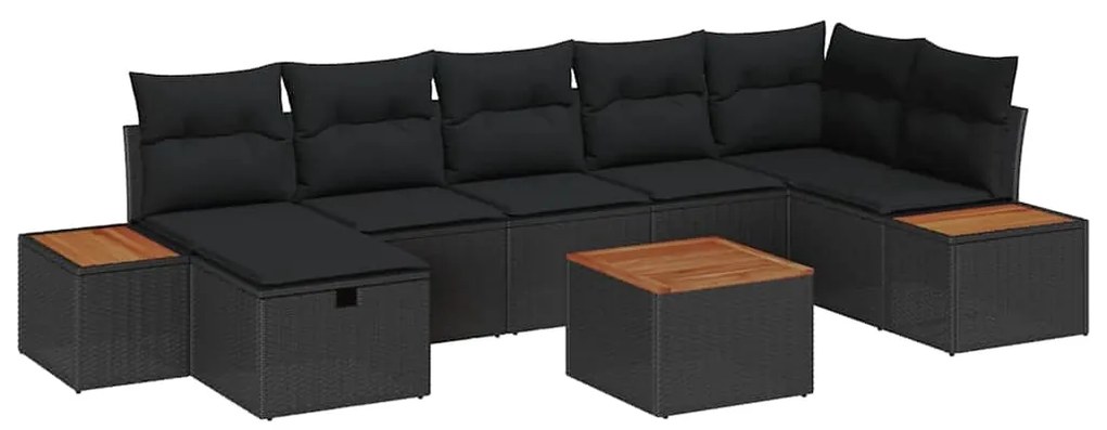 Conjunto de sofá de jardim com 8 peças e almofadas pretas, rattan de p