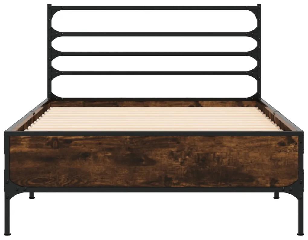 Estrutura de cama derivados de madeira e metal carvalho fumado