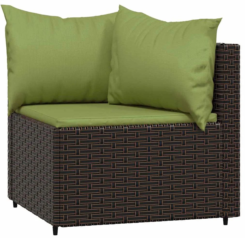 3 pcs conjunto lounge jardim c/ almofadões vime PE castanho